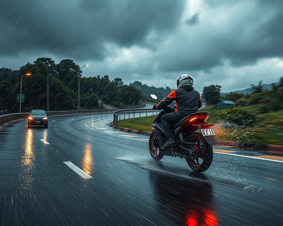 motorfiets rijden in regen