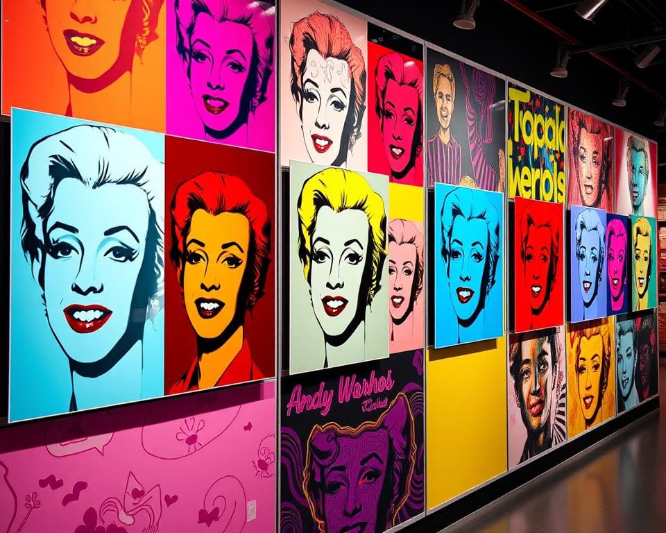 Andy Warhol iconische werken en plexiglas kunst aan de muur